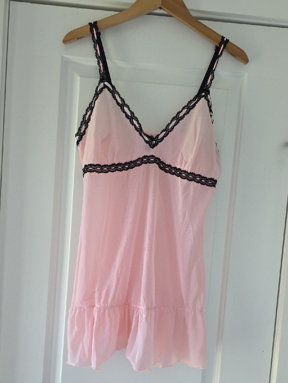 VINTAGE Pink/Black Lace-Trim Slip Dress - Women Intimates & Sleepwear
